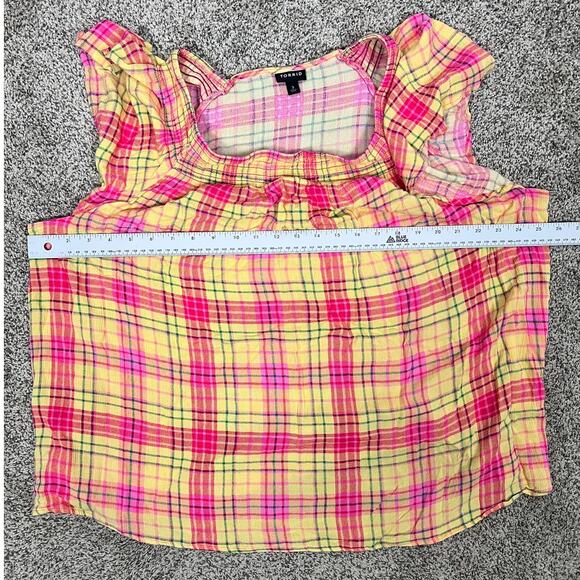 Torrid Womens 3X Boho Feminine Cottagecore Western Plaid Smocked Flutter Blouse - Picture 9 of 11